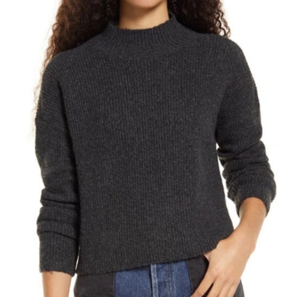 BP MOCK NECK SWEATER IN GREY DARK CHARCOAL HEATHER